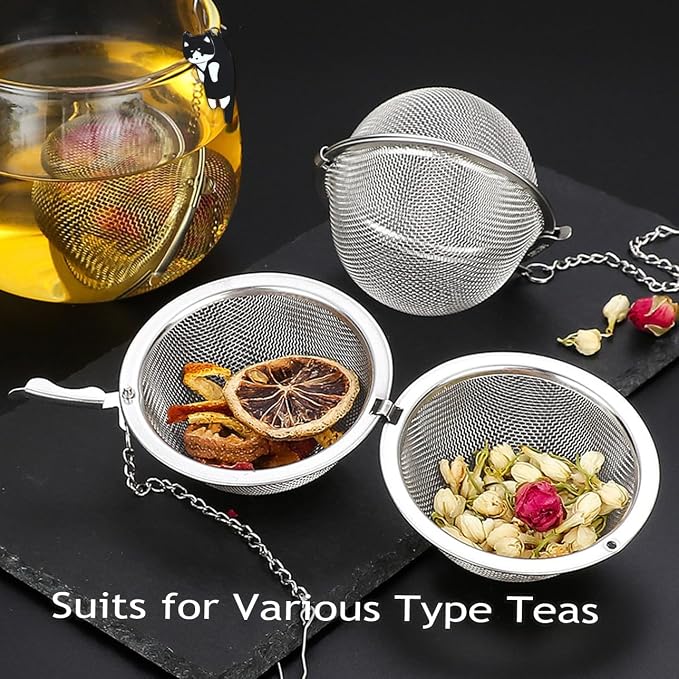 Cat Tea Infuser, 2 Pcs Cute Tea Diffuser Stainless Steel Mesh Loose Leaf Tea Infusers Tea Ball Strainers with Cat Pendants (Black&Orange Cats)