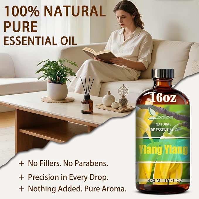 Ylang Ylang Essential Oil - Ylang Ylang Oil for Diffuser, 16 Fl Oz (480ml) | Candle Making, Soap Making, aroma, Strong Scent, Pure, Natural, Home Fragrance, Massage, Large Bottle