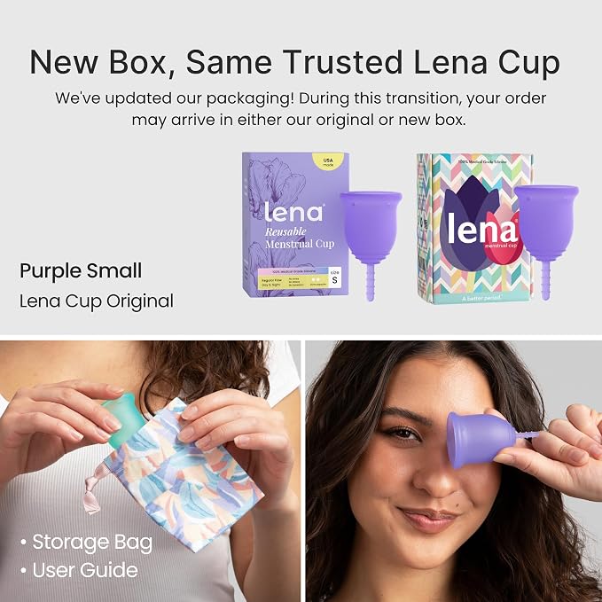 Lena Menstrual Cup Original - Soft Reusable Medical-Grade Silicone Period Cups for Women, Comfortable 12-Hour Leak-Free Protection, Beginner-Friendly Feminine Care - Small, Purple