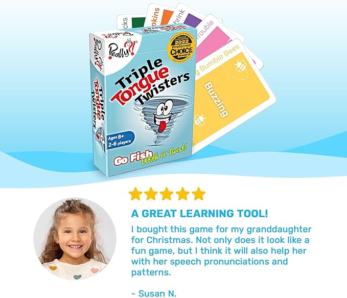 Really?! Triple Tongue Twisters - Go Fish with A Twist, Hilarious Family Party Speech & Memory Card Game, Ages 8+