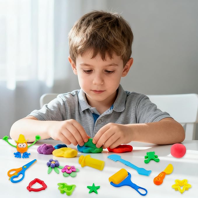 iShyan Dough Tools for Kids，40pcs Basic Dough Play Toys Includes Cutters, Roller, Rolling Pins, Safety Scissors