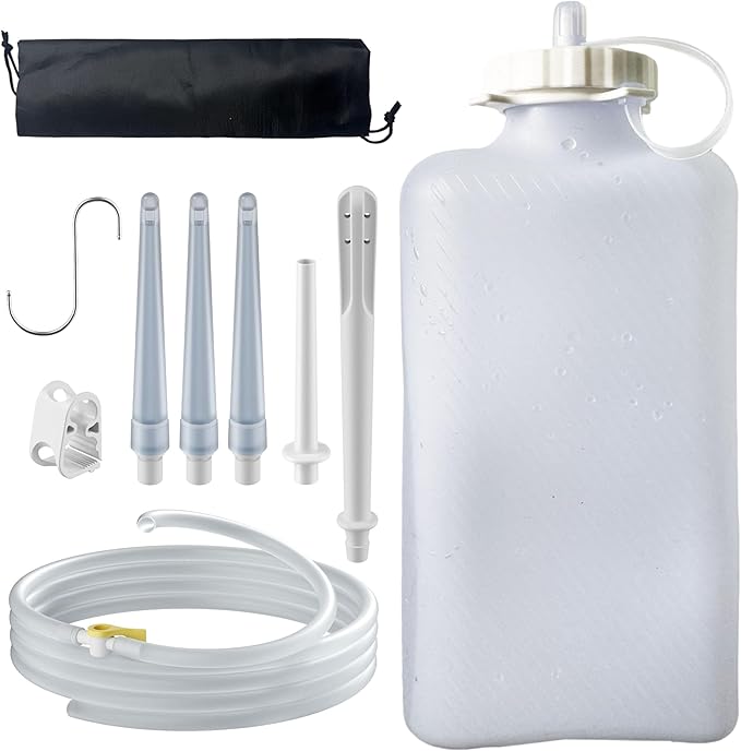 Silicone Enema Bag Kit, 2 Quart Capacity, 6.3ft Hose, 5 Enema Tips, Flow Valve Coffee enemas for Colon Cleanse Men and Women