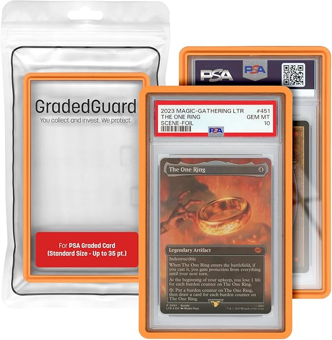 GradedGuard PSA Card Slab Protector Case, Standard PSA Size, Impact Resistant TPU Holder, Drop & Scratch Proof Frame for Graded Sports TCG Collectible Trading Cards. (Orange)