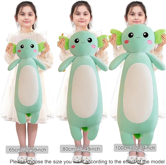 Long Axolotl Stuffed Animal Salamander Plush Pillow, Soft Axolotl Plush Toy for Boys Girls Gifts for Christmas (Green, 65cm/25.59inch)