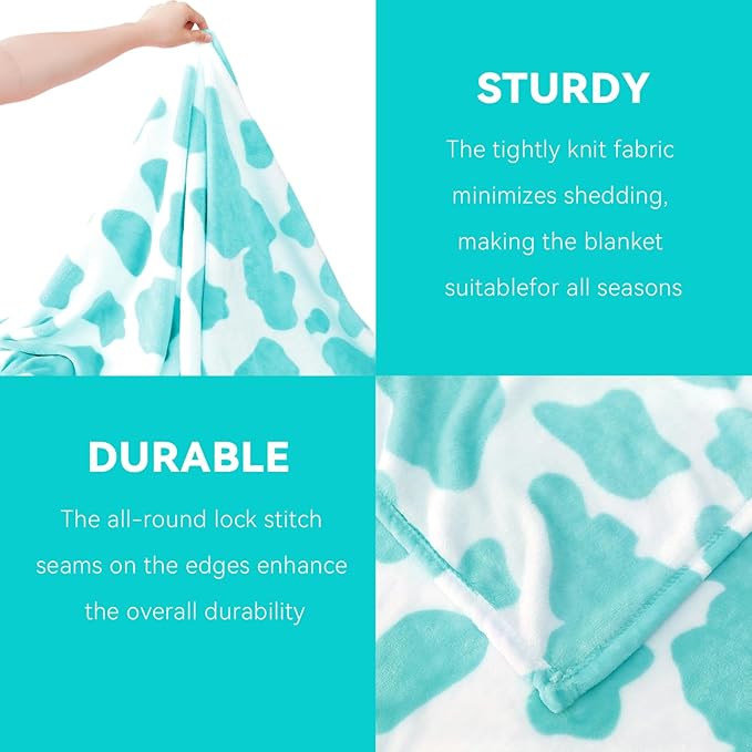 Blue Throw Blanket for Couch Bed, Warm Fuzzy Fleece Soft Blankets for Adults Kids, Light Blue Gifts for Women Girls Boys, Cozy Cute Coastal Living Room Decor, 50x60 Inches