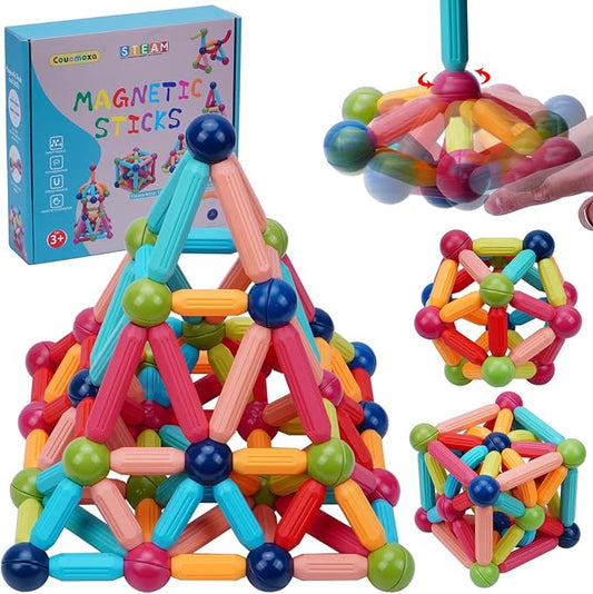 COUOMOXA 74pcs STEM Magnetic Toy: Educational Building Blocks Set for 3 4 5 6 7 8 9 Years Old Kids - Puzzle Toys for Kids Age 3-9 Home School - Birthday Gift for Boys Girls
