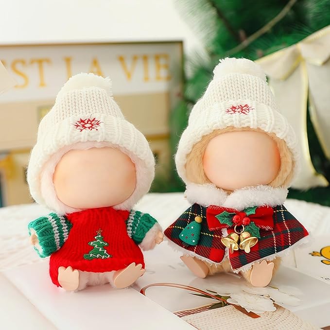 Christmas Hat Clothes for Dolls Accessories, Stylish Kawaii Festive Christmas Bell Cloak Outfit Set 2 Pieces Suitable for 15cm 17cm Doll , Xmas Doll Clothing Set Replacement Red