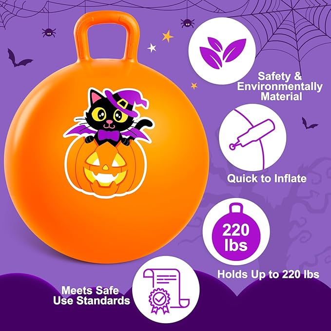 ZOOJOY Halloween Toys for Kids Hopper Ball Aged 3-8, 18In Bouncy Balls with Pumpkins, Inflatable Hoppity Hop Ball with Handle, Indoor Outdoor Jumping Hopping Toys for Boys Girls