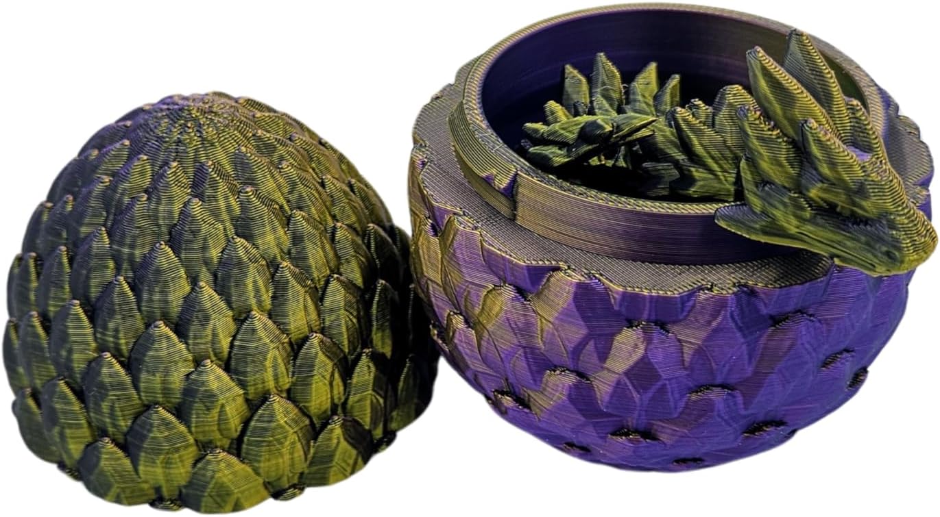Surprise Dragon Egg Articulating Gemstone Dragon Fidget Figurine - 3D Printed Dragons Flexible ADHD, Autism, Relief Anxiety - Articulated Joints (Gold Purple Black)