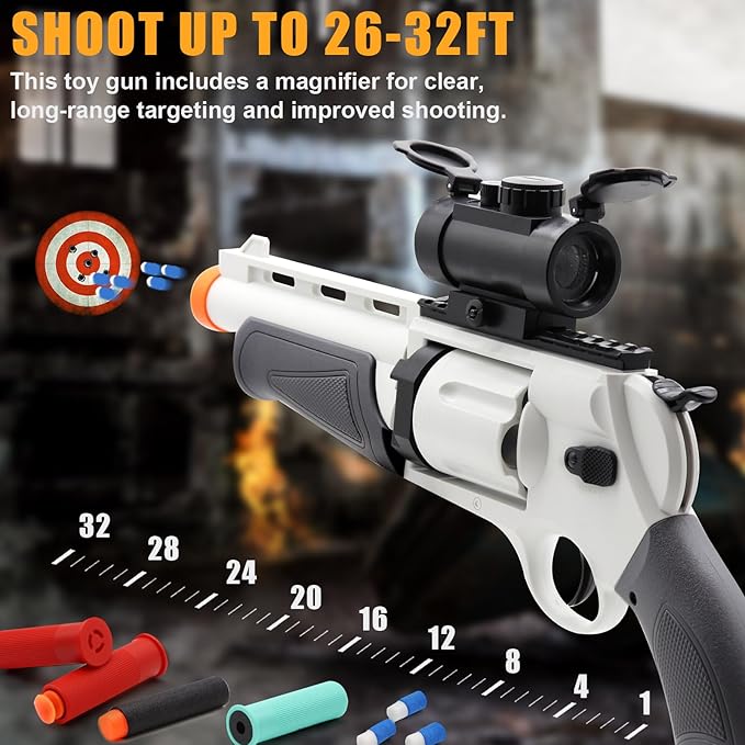 Toy Revolver Gun Toys for 8 9 10 11 12 13+ Year Old Boys Kids, Sports & Outdoor Play Toys Shotgun with Dart Bullet Holder & Scope, Play Toy Guns for Boys 8-13, Gifts for Birthday Halloween
