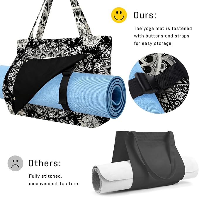 Mandala Yoga Mat Bag Large Yoga Bags and Carrier Fits All Your Stuff Yoga Tote Bags with Zipper Pocket Pilates Bag