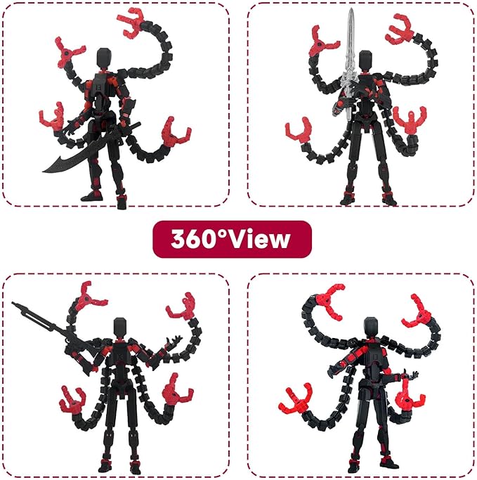 Already Assembled T13 Action Figure Accessories,T13 Multi-Jointed Movable,for Collectors Desktop Decorations t-13 Movability 3D Printed Toys (Black Red, 7.2 Inch)