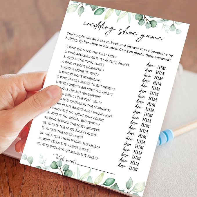Wedding Shoe Game - Wedding Shower Games, Bridal Shower Games 30 Guests for Engagement Party, Bridal Game (Eucalyptus Botanical) -0008