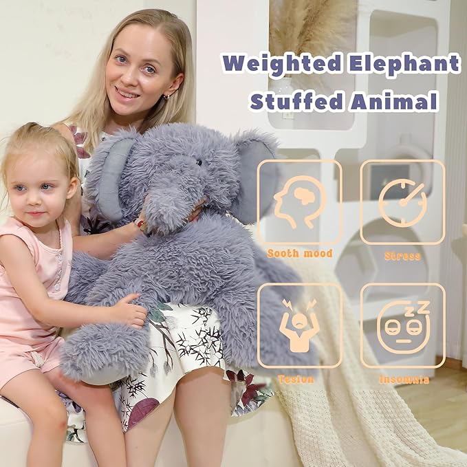 4.2 lbs Elephant Weighted Stuffed Animal 24in, Stuffed Elephant Plush for Adult, Kids, Weight Plush Animal Pillow Gifts on Christmas, Birthday, Valentine's Day