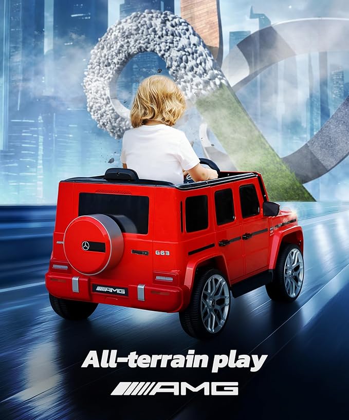 ELEMARA Licensed Mercedes-Benz AMG G63 Ride on Toys,Drivable Car for Toddler,Kids' Electric Vehicles,Dual Mode of Flashing Light/LED Light,Spring Suspension,Bluetooth,Music& Horn,Soft Start,Red