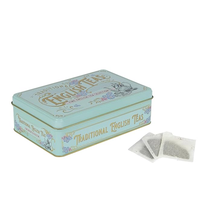 Vintage Victorian Tea Tin with 72 Assorted Fine English Teabags | English Breakfast, Earl Grey & Afternoon Tea