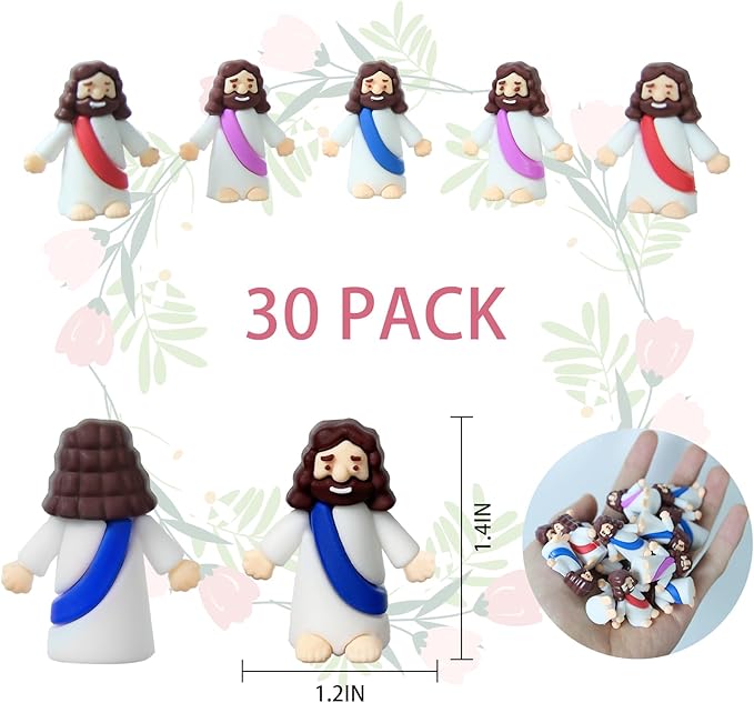 30Pcs Little Jesus Figures, Set of 30pcs Action Figures Mini Jesus Figurines in Bulk, Tiny Jesus Figures to Hide and Seek Religious Gifts for Easter Egg Stuffers Fillers