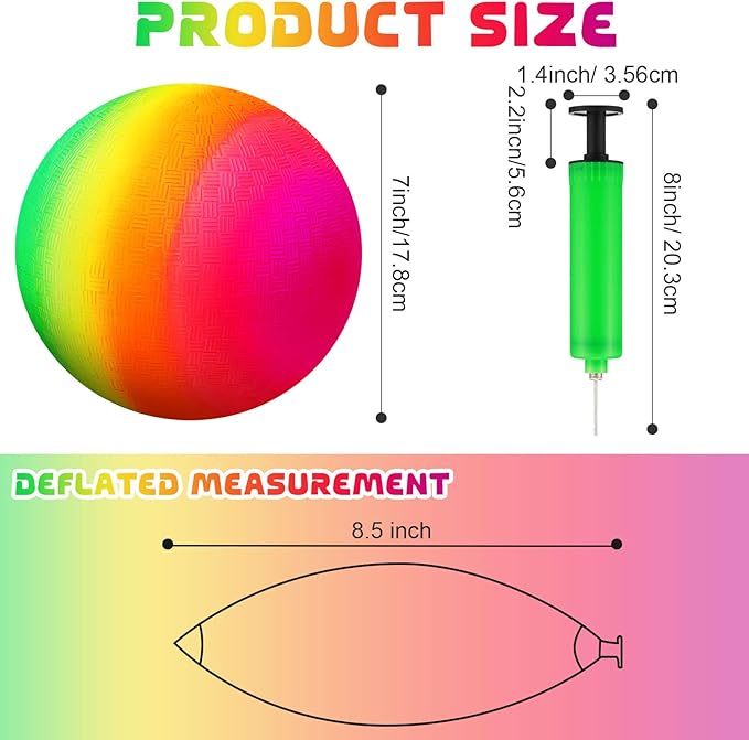 Vinsot 12 Pack 8.5 Inch Playground Balls Kickball Bulk, Bouncy Balls for Kids Inflatable Bouncing Handball with Hand Pump for Indoor Outdoor Games(Rainbow,8.5 Inch)