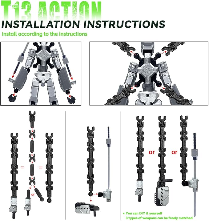 (Assembly Completed) 8 inch T13 Action Figure Set,Robot 13 Action Figure Multi-Articular Mobile Nova T-13,Desktop Decorations for Game Lovers Toys (Black)