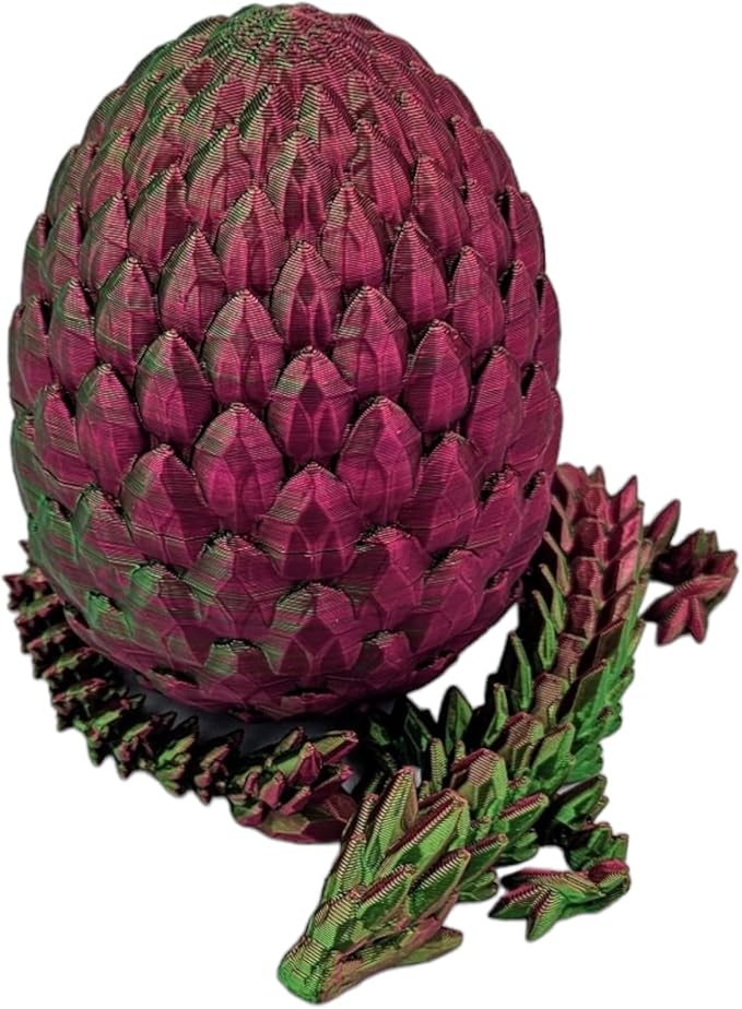 Surprise Dragon Egg Articulating Gemstone Dragon Fidget Figurine - 3D Printed Dragons Flexible ADHD, Autism, Relief Anxiety - Articulated Joints (Green/Red)