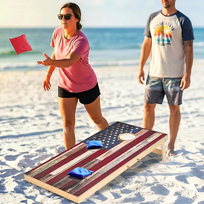 Sportdo 4x2 ft Solid Wood Cornhole Set with 8 Bean Bags, Regulation Size Cornhole Board Set for Adults, Cornhole Game Set for Tailgate Backyard Toss Games Indoor&Outdoor Activities