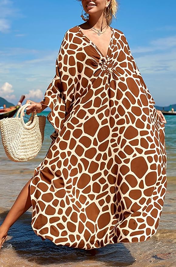 Venasha Womens Caftan Floral Print Kaftan Dress Short Sleeve Swimsuit Cover up Loungewear for Summer