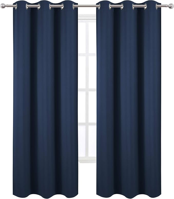 LEMOMO Navy Thermal Blackout Curtains/38 x 84 Inch/Set of 2 Panels Room Darkening Curtains for Bedroom