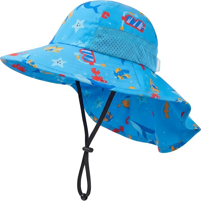 Toddler Baby Sun Hat Kids Summer Beach Essentials Adjustable Beach Hats with Bucket Wide Brim for Boys Girls Age 0-14 Years