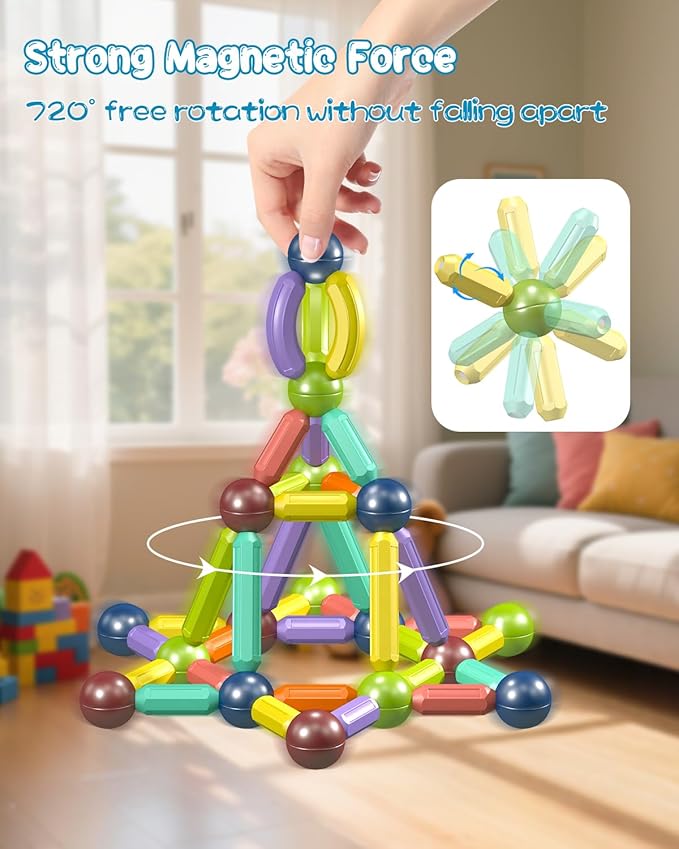 Magnet Toys Magnetic Building Blocks, STEM Starter Toys for Kids Age 3-5 Preschool, Montessori Learning Magnetic Sticks and Balls, Gift for Christmas Birthday (72PCS)
