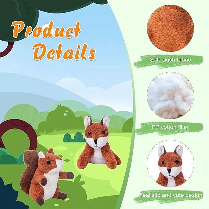 My OLi 10 Pack Plush Wild Animals Toys - 3.5 Inch Jungle Stuffed Animal Bulk Toys for Kids: Tiger Lion Elephant Monkey Hedgehog Rabbit Squirrel Owl Fox Bison