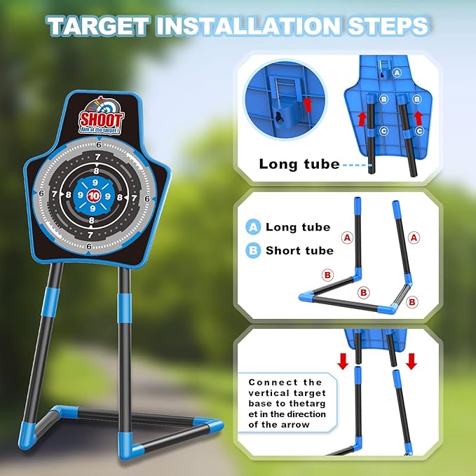 SpringFlower 2 Bow and Arrow Sets with LED Light-up,2 Foam Dart Guns for Kids 5 6 7 8 9 10+ Years Old, Archery Set with Standing Target for Boys & Girl, Ideal Gift