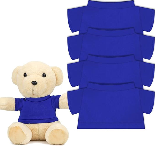 4 PCS Stuffed Bear Basic T Shirt Clothes for 10-12Inch, T Shirt Classic Crew Neck Bear, Cute Tiny Clothes DIY Bear Toy (for 10-12 Inch,Blue)