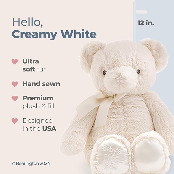 Bearington Baby's First Teddy Bear Plush, Creamy White, 12 Inch Creamy White Stuffed Animal