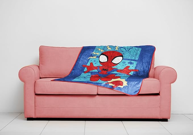 Jay Franco Kids Plush Throw Blanket – Soft & Cozy Fleece Throw for Bedroom & Couch Décor, Official Licensed Product, Blue - Spidey & Friends, 40x50 - Travel Blanket