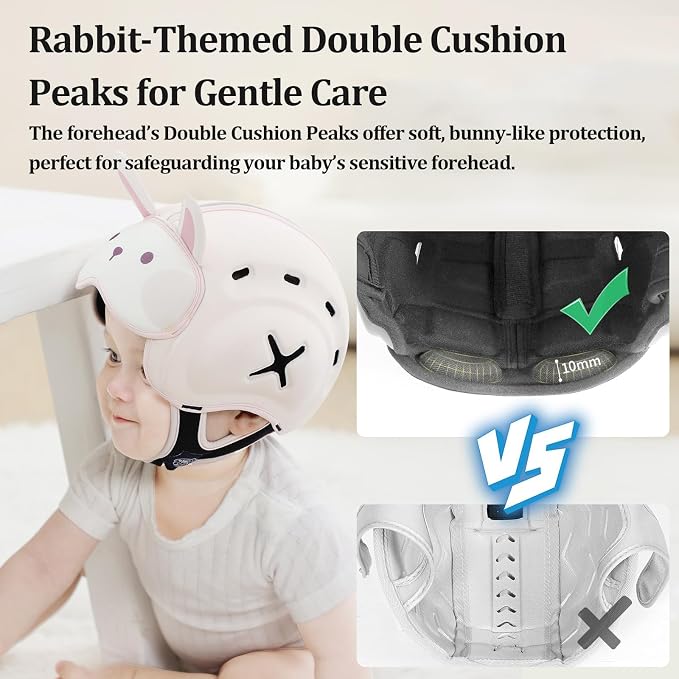 Baby Head Protector Baby Helmet for Crawling and Walking - No Bumps and Soft Safety Peak - Ultralight and Adjustable Baby Head Protector Suitable for Babies 6-24 Months-Rabbit