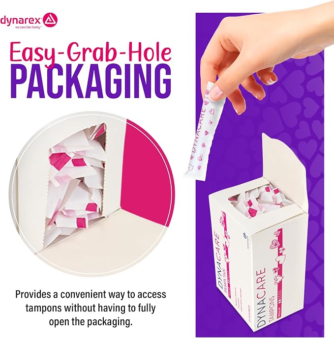 Dynarex Regular Tampons – Feminine Hygiene Product with Plastic Applicator – 6-Hour Protection – 1 Box of 25 Tampons