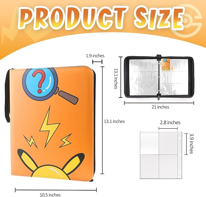 Card Binder 9-Pockets, 900 Pockets Card Holder with 50 Removable Sleeves, Trading Card Collector Zipper Album Holder, Orange