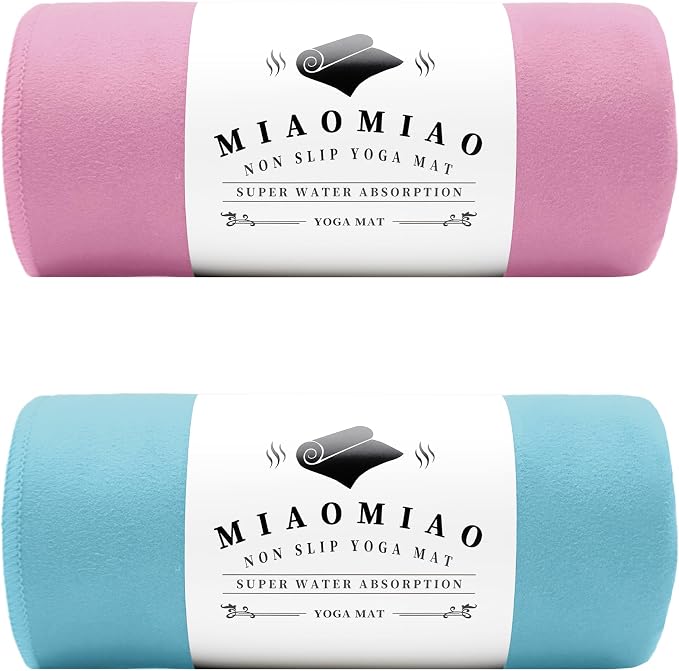 MIAOMIAO 2 Pack Non-Slip Hot Yoga Towel Set,Super Absorbent Microfiber in, 24.5" x 72" - Anti-Slip, Injury Free Design for Pilates, Yoga Mats, Exercise, and Fitness Gear Light Pink/Light Blue