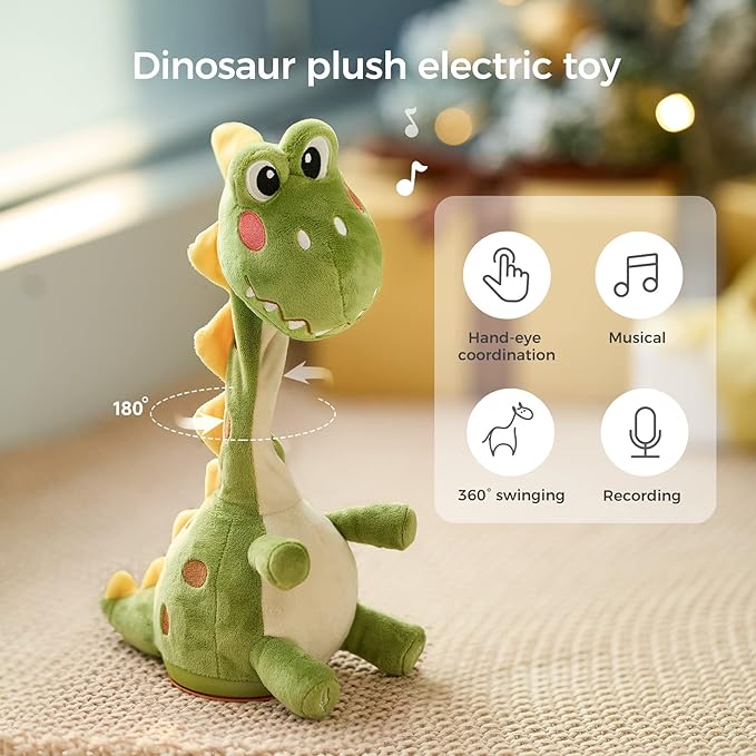 TUMAMA Dinosaur Dancing Interactive Baby Toy, Mimicking Twisted Electronic Soft Plush Toy with Talking Recording Repeat Talking, Talking Dinosaur Toys for Kids Over 3 Years Old