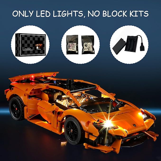 LED Light Kit for Lego 42196 Lamborghini Huracán Tecnica Orange Set,Compatible with Lego 42196 Building Blocks Model(Not Include Blocks Set)