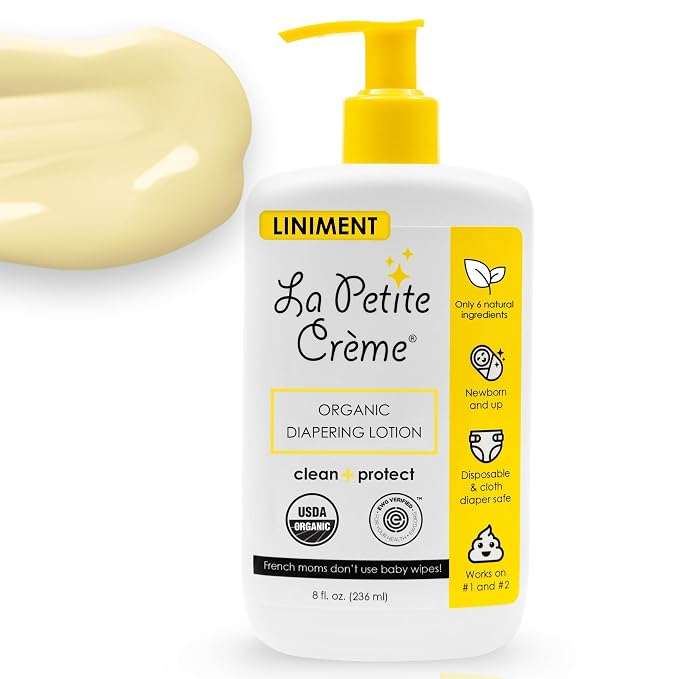 La Petite Creme French Premium Liniment Baby Lotion - Diaper Cream Alternative to Wet Wipes - Gentle Moisturizer & Skin Cleanser, USDA Certified Organic Ingredients - Newborn Essentials (8 oz)