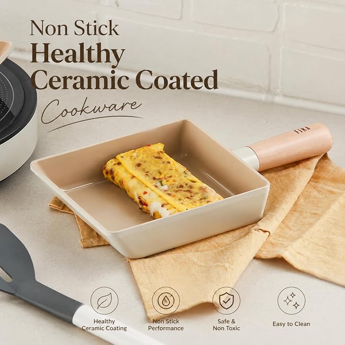 Neoflam FIKA 4-Piece Mini Cookware Set for 1–2 People, Includes Egg Pan, Petit Wok and Small Pot with Shared 18cm Glass Lid, Ceramic Nonstick, Induction Compatible, All Stovetops, Made in Korea