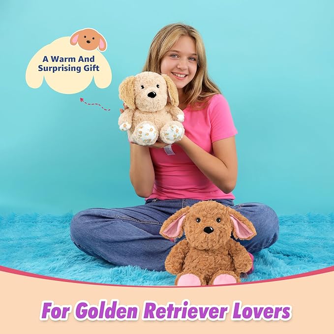 Ditucu Original Golden Retriever Microwavable Weighted Stuffed Animal Heated Dog Plush for Warmth Comfort Period Cramps Pain Plushies Toys Gifts for Kids Adults Light Brown 9 inch