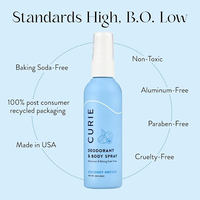 Curie Whole Body Deodorant - Calm & Cool Spray Variety Pack - Aluminum Free, Natural, Paraben Free, Cruelty Free, Vegan - Coconut Nectar, Santal Sage, and Ocean Air (3pk)