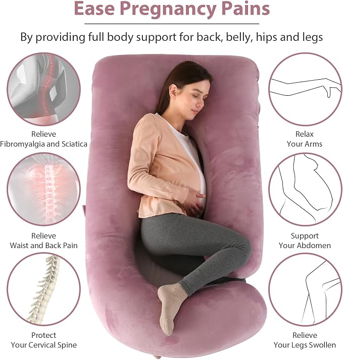 Victostar Pregnancy Pillow,57 inches U Shaped Maternity Pillow with Removable Cover Full Body Pillow Support for Back, HIPS, Legs, Belly (Cameo)