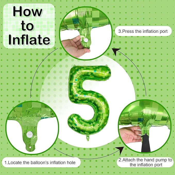 Foil 5 Balloons Number, 40 Inch Dark Kelly Green Pixel Number 5 Balloon for Boys, Big Lime Green Self Inflating 5 Balloon for Kids 5th Birthday Video Game Forest Golf Patrick's Day Party Decorations