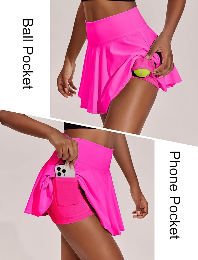 PINSPARK Womens Tennis Skirt 14" Pleated Athletic Golf Skorts with Pockets | High Waist, Tummy Control, Mini, Breathable, Lightweight, Soft, Built in Shorts, Pickleball, Casual