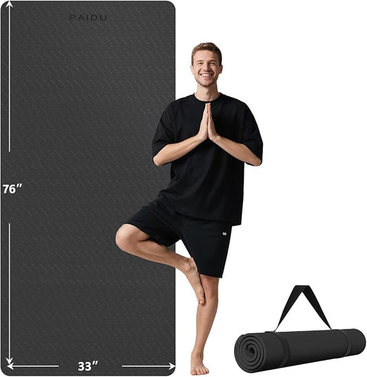 PAIDU Extra Long Wide Yoga Mat 76"x33"x2/5 Inch - Non Slip Thick Exercise Mat for Home Gym, Yoga, Pilates & Workouts