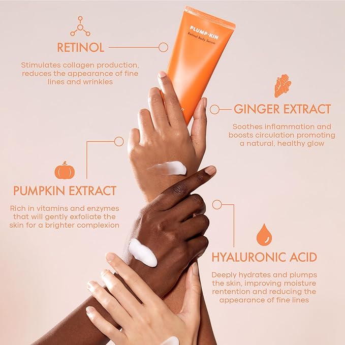 TONYMOLY Plump-kin Retinol Body Serum – Hyaluronic Acid Serum for Face & Body – Skin Tightening, Hydrating & Firming with Pumpkin Extract, Retinol – 4.05 fl oz