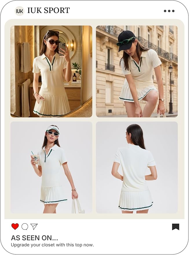 Women 2 Piece Tennis Skirt Set Pleated Golf Outfit, Polo V-Neck Athletic Dress Alternative Skort Set for Pickleball Pockets